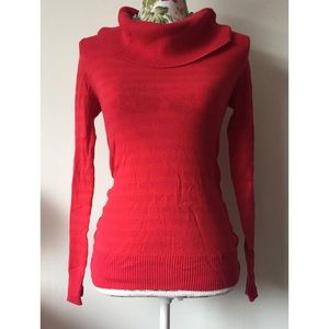 BCBG Red Stripped Wide Turtleneck Top Size Small